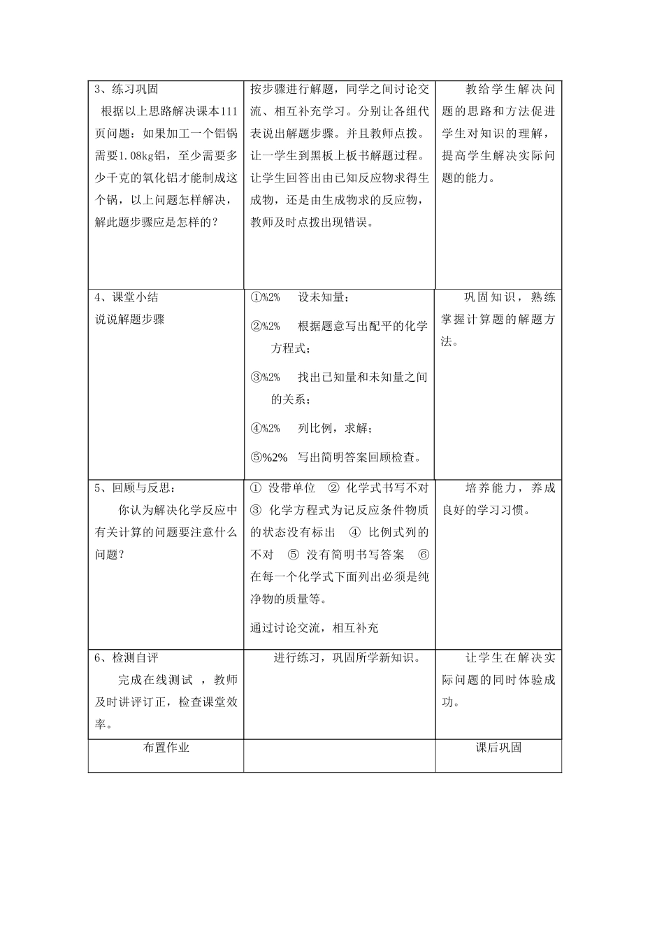 八年级化学全册 5.3 化学反应中的有关计算教学设计 （新版）鲁教版五四制-鲁教版五四制初中八年级全册化学教案_第2页