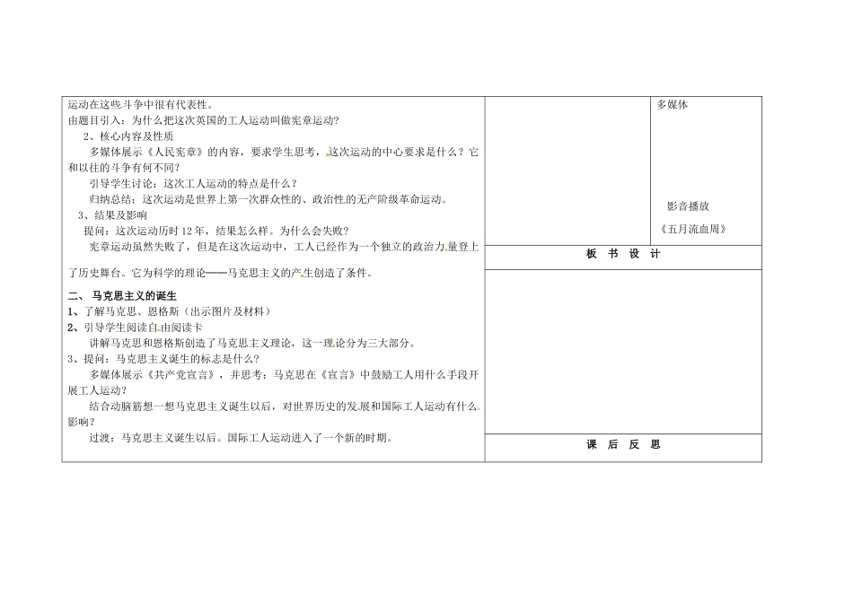 吉林省长春市第一零四中学九年级历史上册 第14课 国际工人运动与马 克思主义的诞生教案 新人教版_第2页