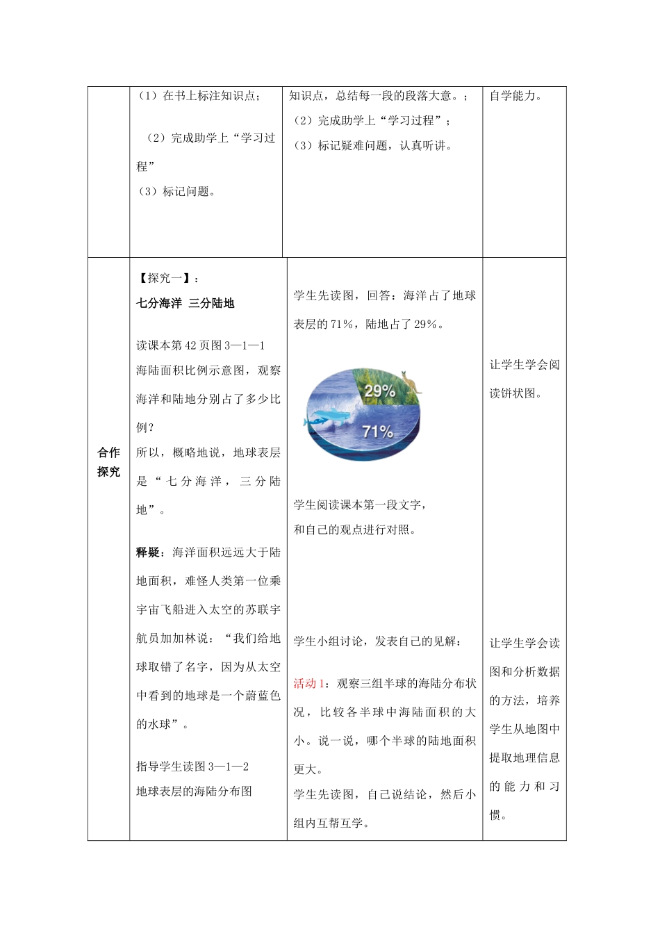 （水滴系列）七年级地理上册 第三章 第一节 海陆分布（第1课时）教案 （新版）商务星球版-（新版）商务星球版初中七年级上册地理教案_第2页