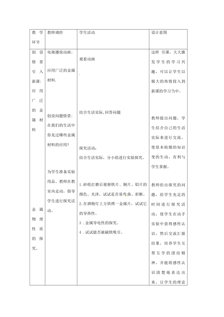 江苏省九年级化学 第五章 第一节 金属与金属矿物（第一课时）教案 沪教版_第2页