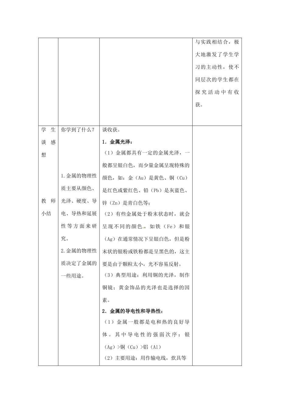 江苏省九年级化学 第五章 第一节 金属与金属矿物（第一课时）教案 沪教版_第3页