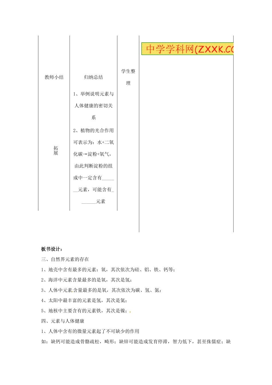 江苏省九年级化学 第三章 第三节 组成物质的化学元素（第二课时）教案 沪教版_第3页