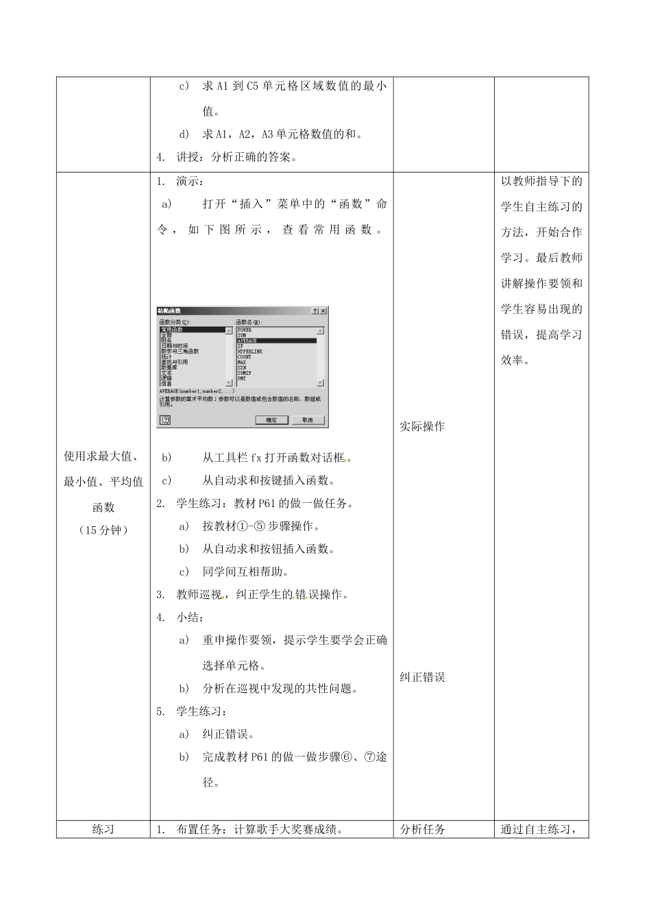 福建省福州十五中七年级信息技术 2.4.2《函数运算》教案 闽教版_第3页