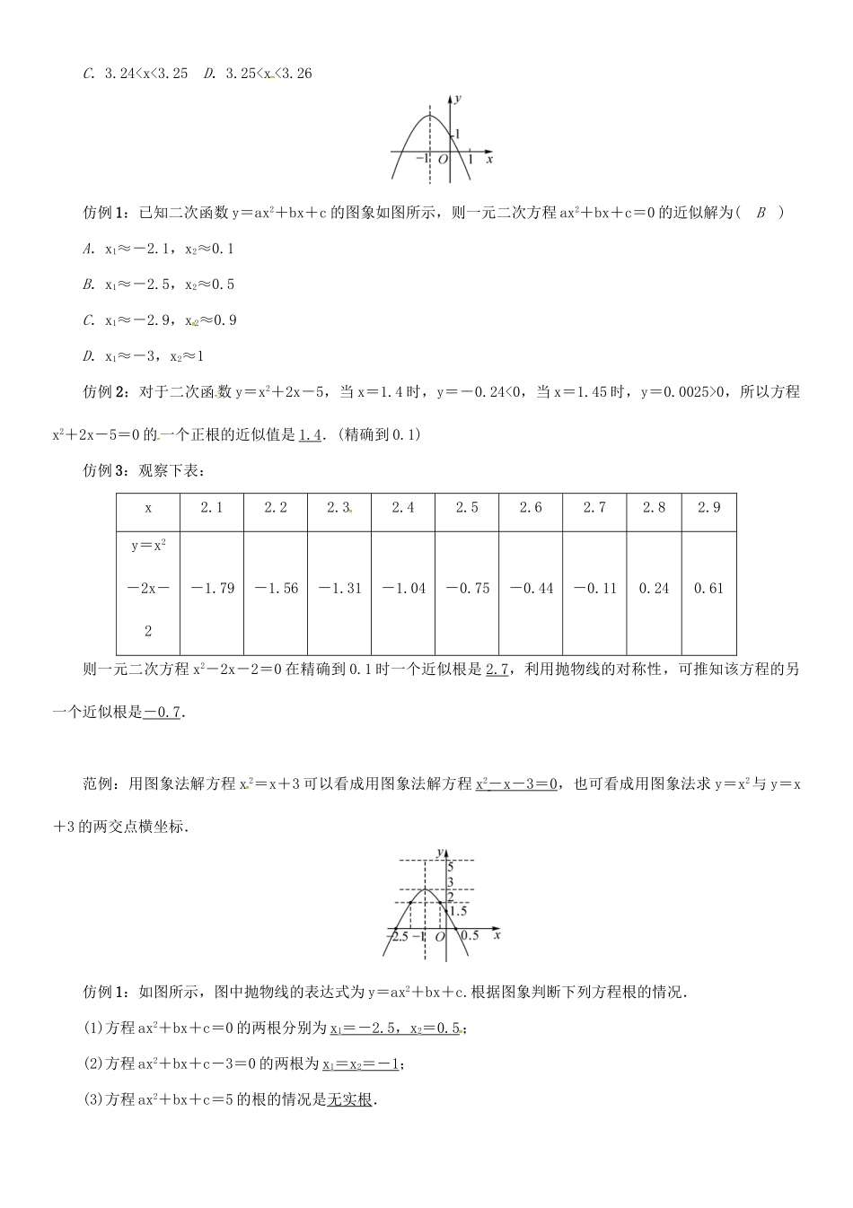 春九年级数学下册 26 二次函数 课题 利用函数图象求方程和方程组的解学案 （新版）华东师大版-（新版）华东师大版初中九年级下册数学学案_第2页