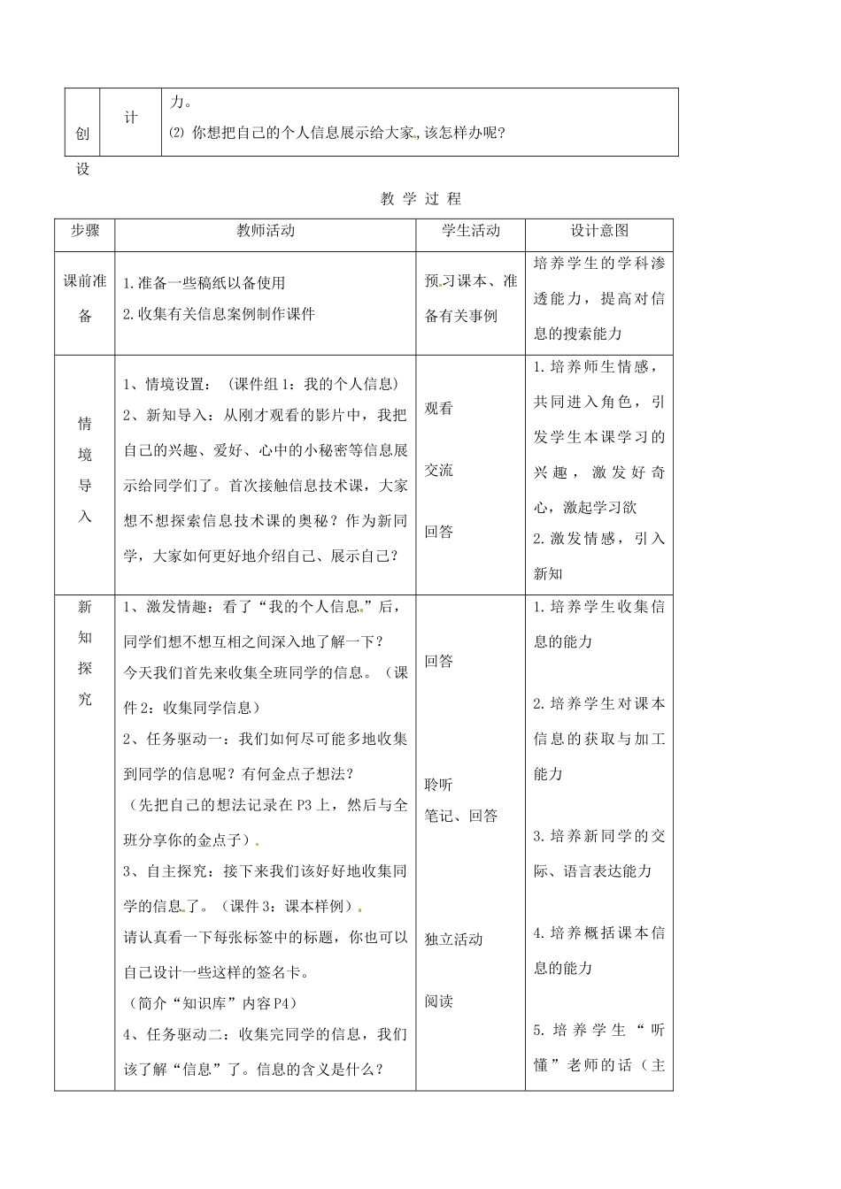 吉林省双辽市向阳乡中学七年级信息技术上册《第一单元 我的信息生活 活动1 认识我的同学》教案_第2页