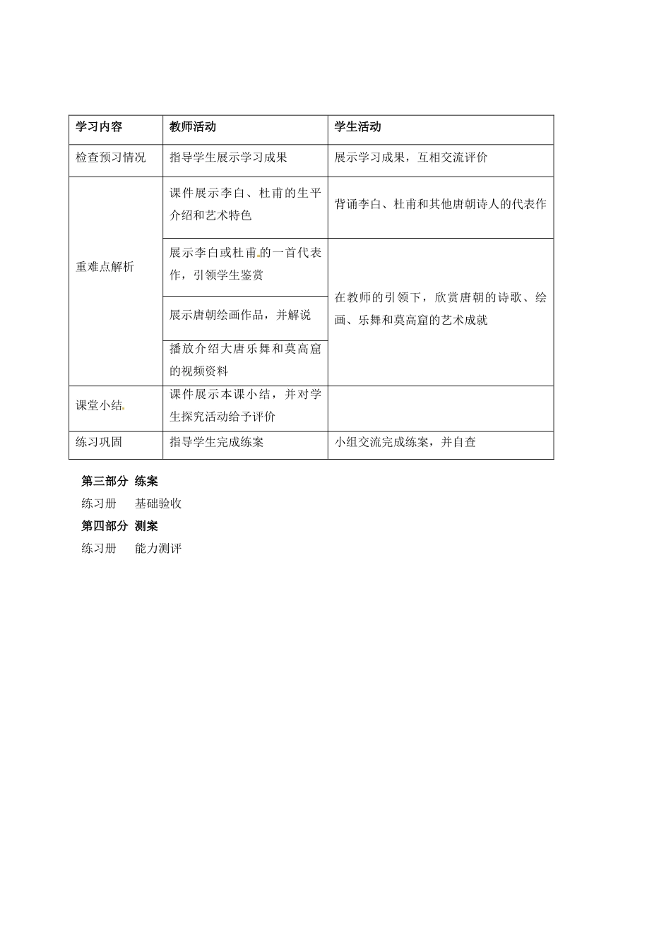 河北省唐山十六中七年级历史下册 第六课 流光溢彩的文学艺术讲练测案 冀教版_第2页