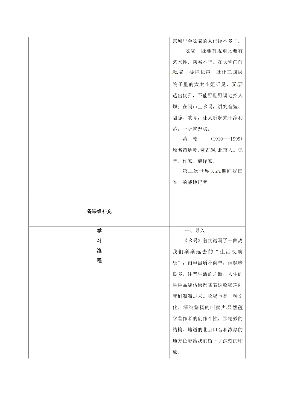 甘肃省定西市八年级语文下册 第四单元 18 吆喝导学案1 （新版）新人教版-（新版）新人教版初中八年级下册语文学案_第2页