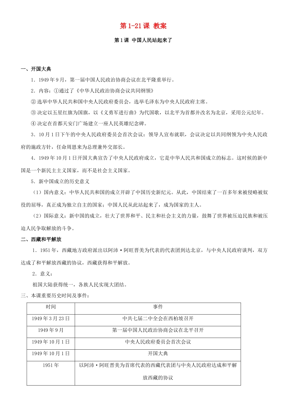 湖北省通山县杨芳中学八年级历史下册 第1-21课教案 新人教版_第1页