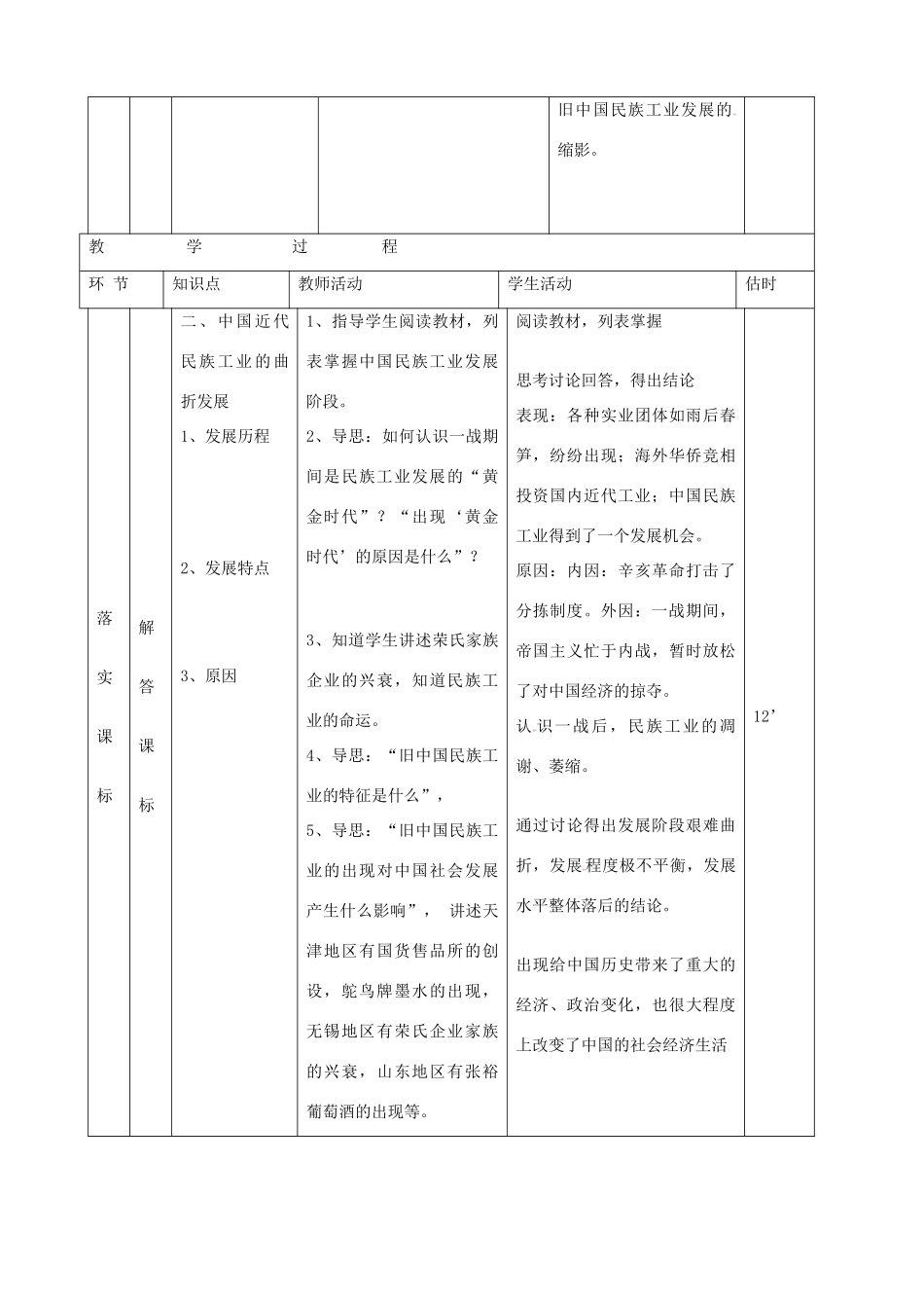 八年级历史上册《第19课 中国近代民族工业的发展》教案 新人教版_第3页