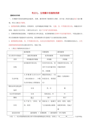 湖北省襄阳四十七中九年级生物 考点七、生物圈中的植物类群 复习学案 人教新课标版