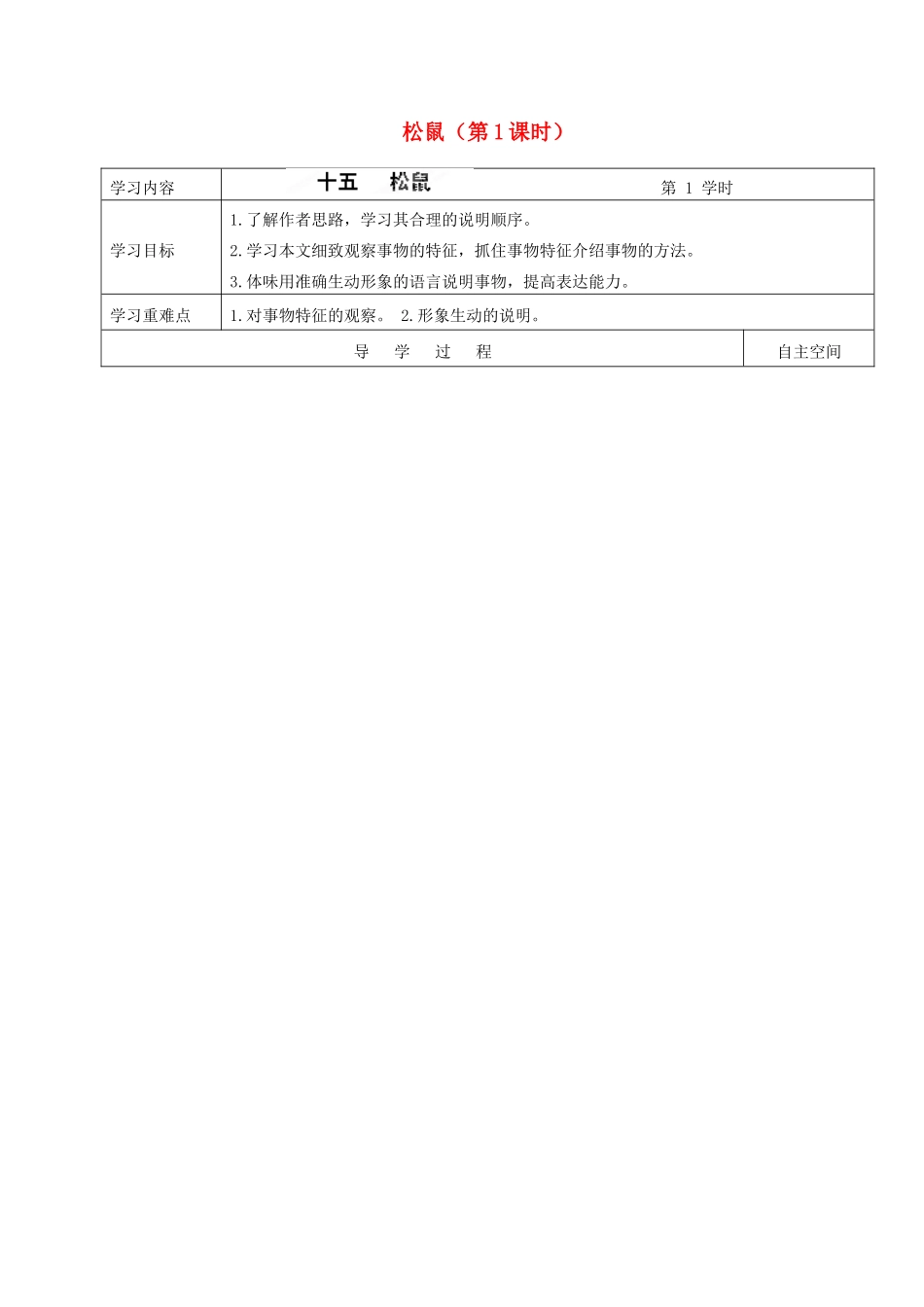 海南省海口市第十四中学七年级语文下册 第15课 松鼠（第1课时）导学案（无答案） 苏教版_第1页