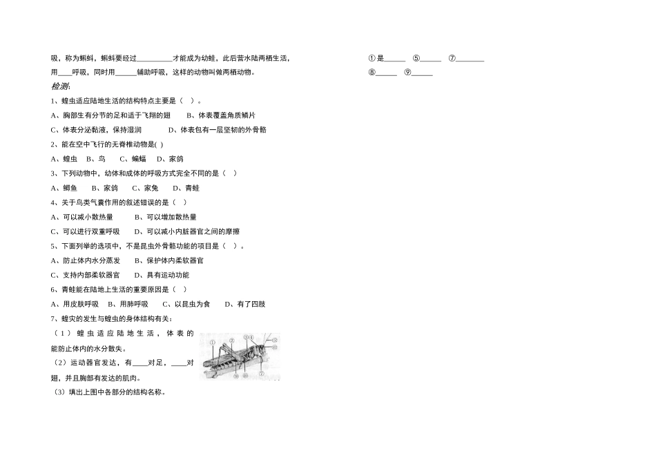 八年级生物 空中飞行的动物2 学案人教版_第2页