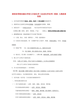 湖南省茶陵县潞水学校九年级化学《走进化学世界》教案 人教新课标版
