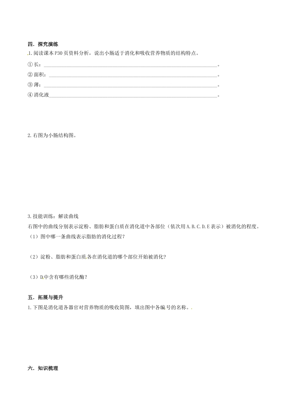湖南省衡阳市逸夫中学七年级生物下册 第二章 第二节 消化和吸收（第3课时）学案（无答案）_第2页