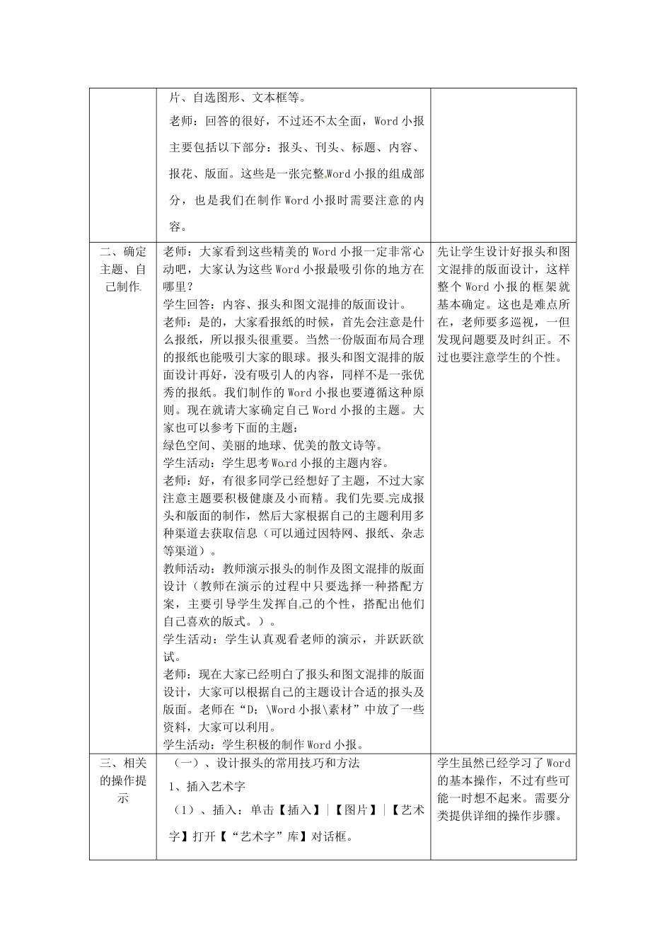 江苏省南京高淳外国语学校初中信息技术《Word小报》教案 新人教版_第2页