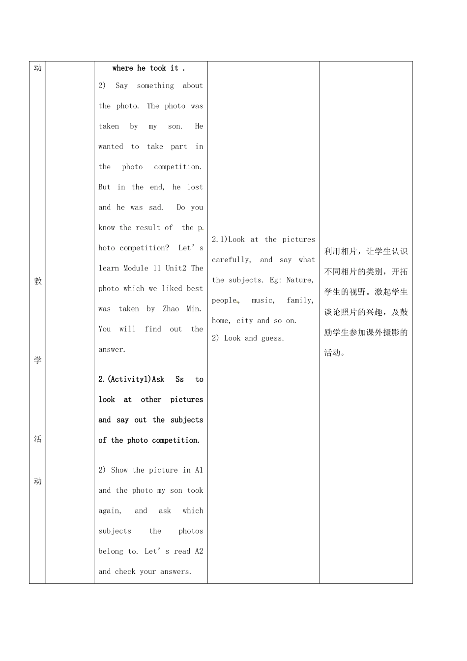 广东省惠东县惠东中学九年级英语上册 Module 11 Unit 2 The photo which we liked best was taken by Zhao Min教学案 （新版）外研版_第2页