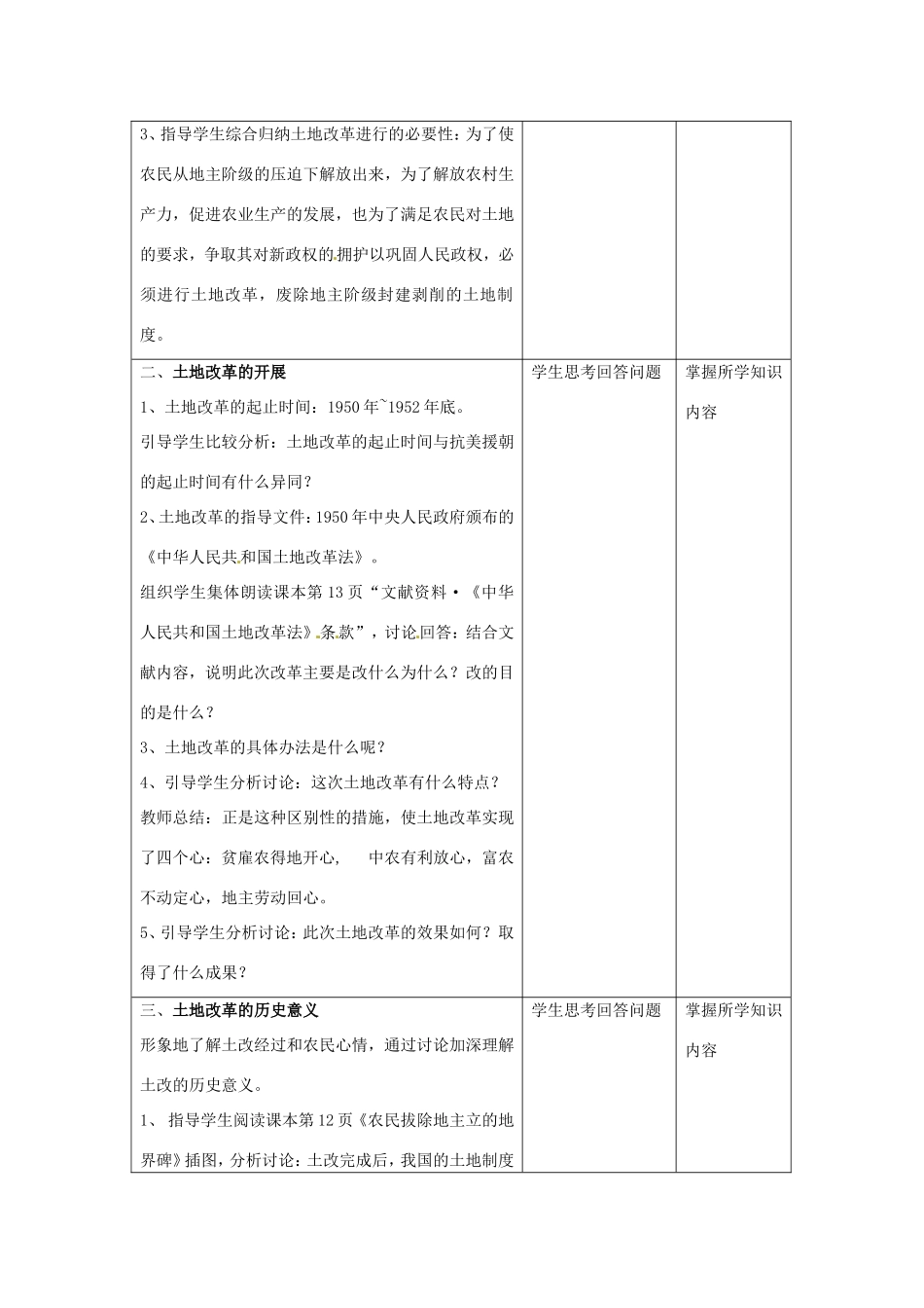 江苏省昆山市锦溪中学八年级历史下册 第3课 土地改革教案 新人教版_第2页