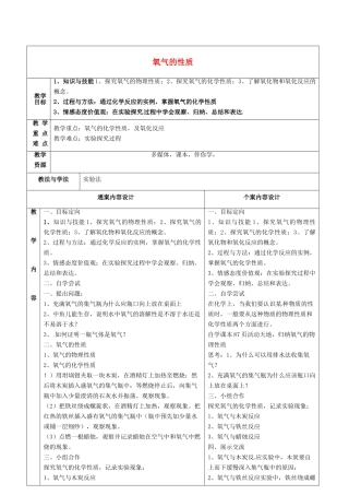 八年级化学全册 4.2《氧气》氧气的性质教案2 （新版）鲁教版五四制-鲁教版五四制初中八年级全册化学教案
