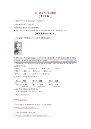 八年级语文下册 第15课 花儿为什么这样红导学案 苏教版-苏教版初中八年级下册语文学案