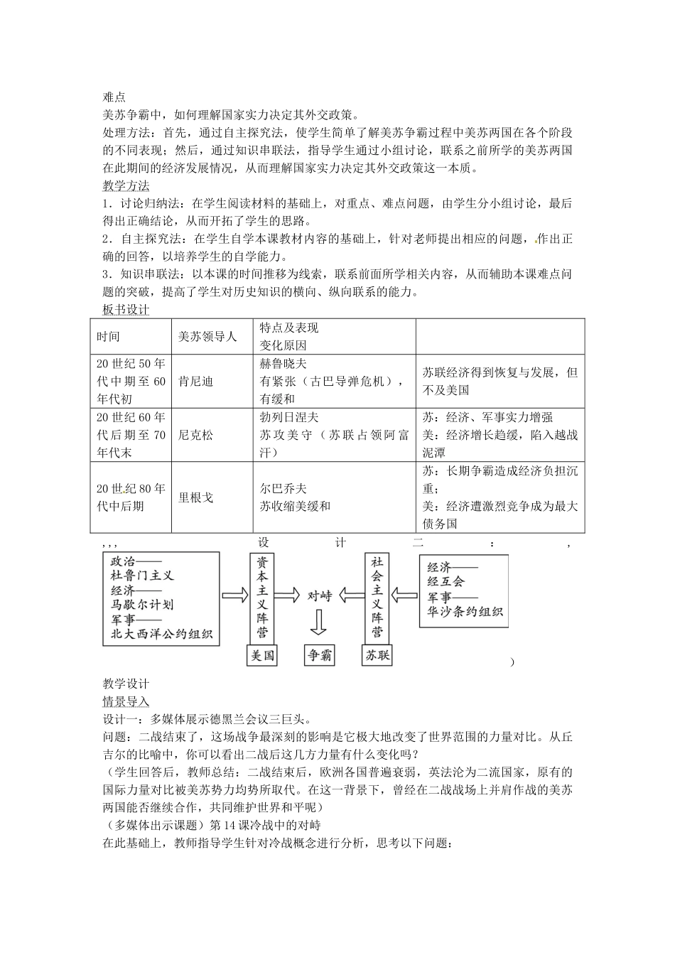 春九年级历史下册 第14课 冷战中的对峙教学设计 新人教版-新人教版初中九年级下册历史教案_第2页