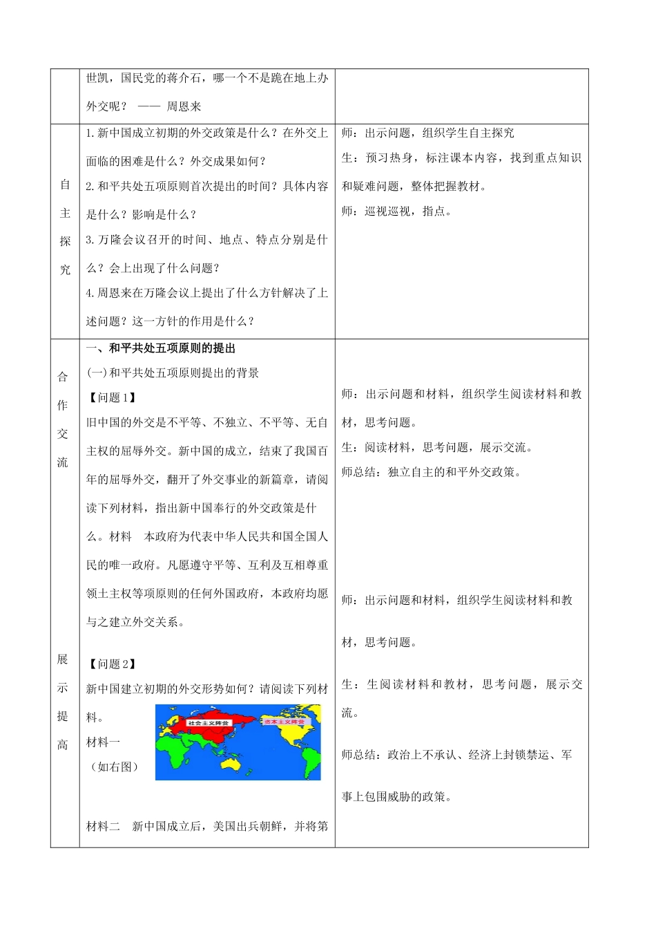八年级历史下册 第五单元 国防建设与外交成就 第16课 独立自主的和平外交教案 新人教版-新人教版初中八年级下册历史教案_第2页