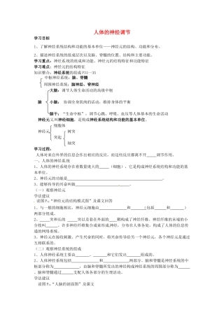 江苏省徐州市沛县杨屯中学八年级生物上册 15.1 人体的神经调节讲学稿1（无答案） 苏科版