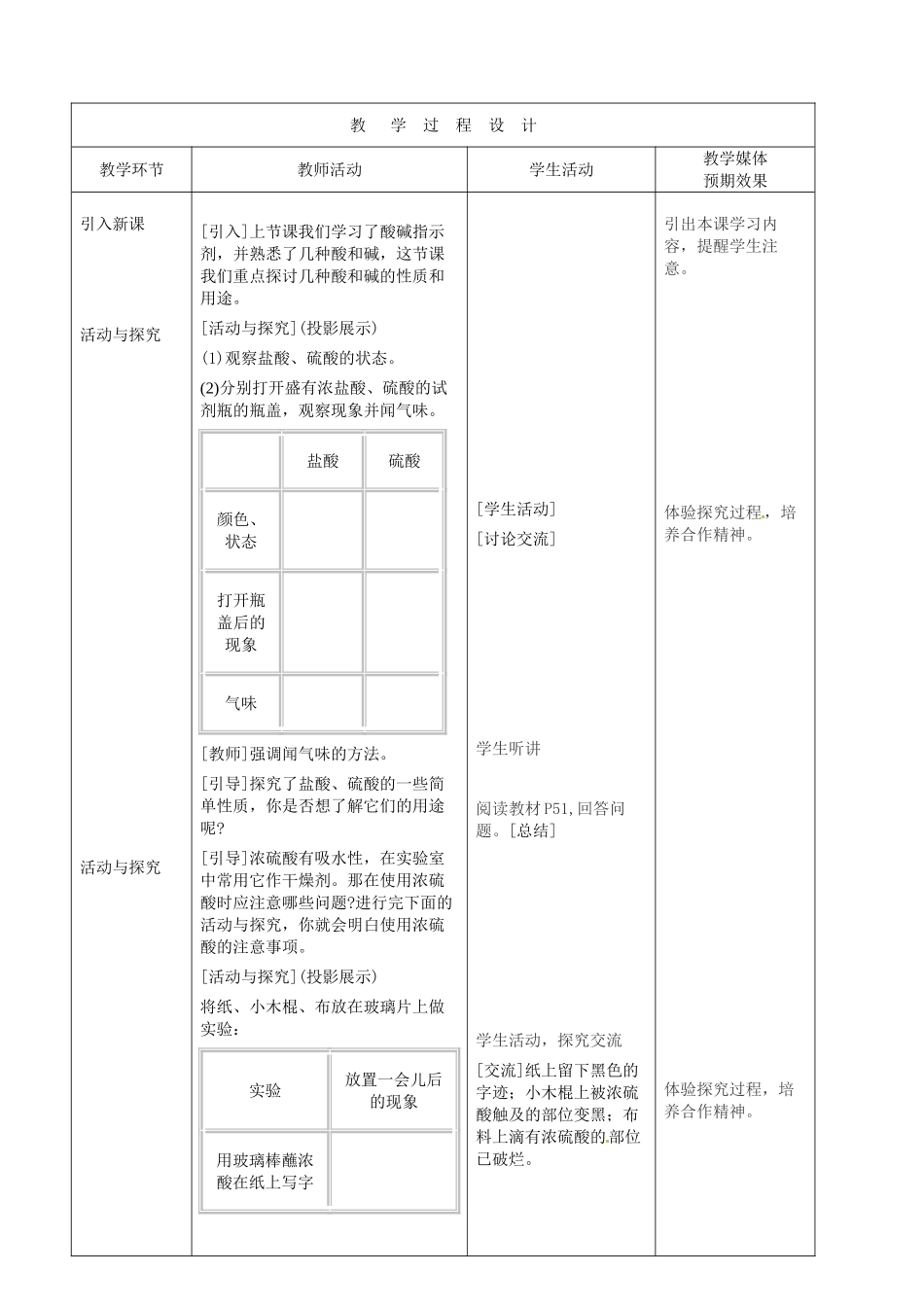 新疆生产建设兵团第五师八十六团第一中学九年级化学上册 常见的酸和碱（第二课时）教案 新人教版_第2页