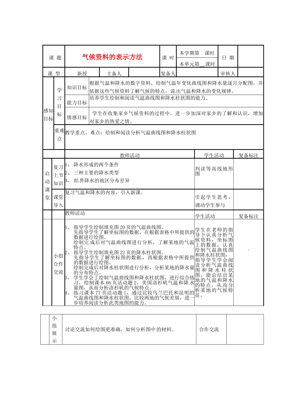 山东省邹平县实验中学七年级地理上册 气候资料的表示方法教案 湘教版_第1页