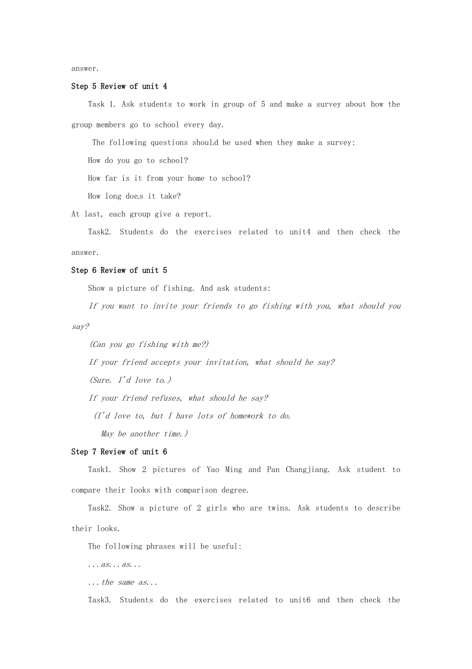 山东省肥城市安站中学八年级英语上册 Review of Units 1-6导学案 人教学目标_第2页