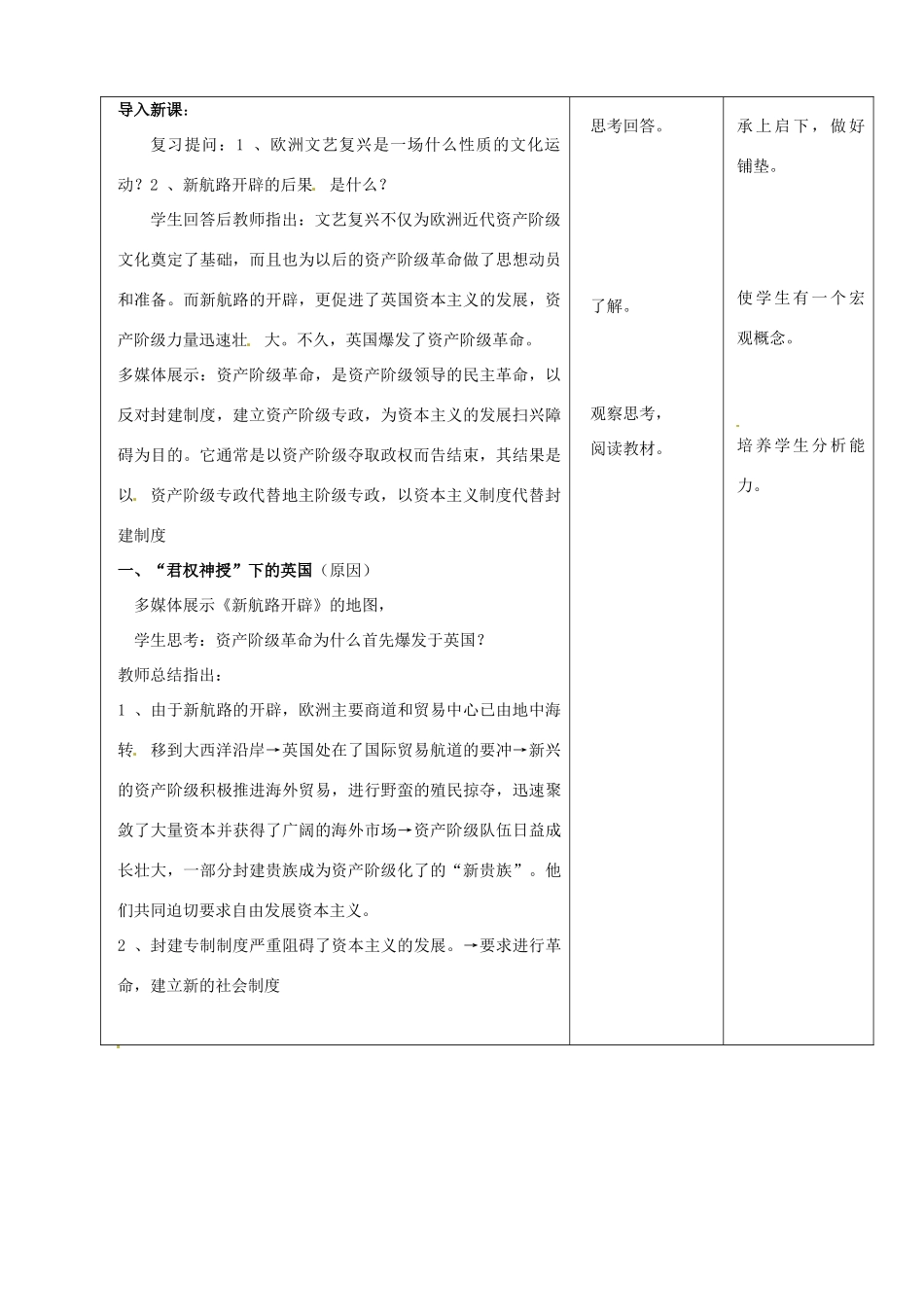 九年级历史上册 4.11《英国资产阶级革命》教案 人教新课标版_第2页