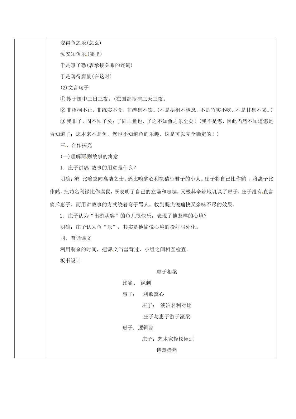 陕西省山阳县九年级语文下册 第20课 庄子学案1 新人教版-新人教版初中九年级下册语文学案_第2页