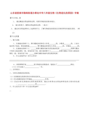 山东省胶南市隐珠街道办事处中学八年级生物《生物进化的原因》学案