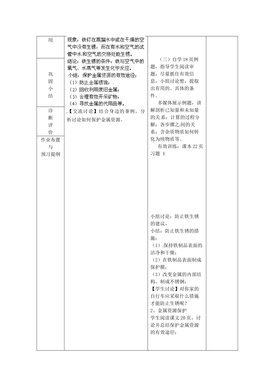 山东省临沂市蒙阴县第四中学九年级化学下册 第八单元 课题3《金属资源的利用和保护》教案 新人教版_第2页