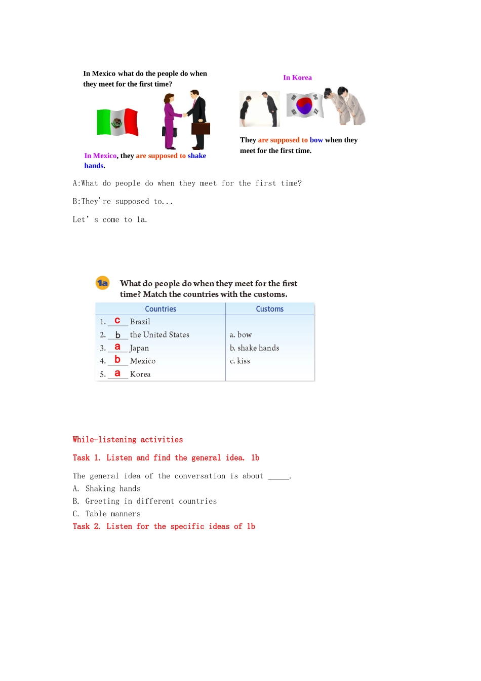 九年级英语全册 Unit 10 You’re supposed to shake hands Section A（1a-2d）学案 （新版）人教新目标版-（新版）人教新目标版初中九年级全册英语学案_第3页