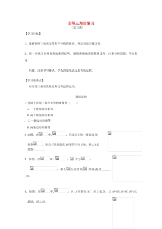 山东省滨州市无棣县埕口中学八年级数学上册《全等三角形复习》课案（学生用）（无答案） （新版）新人教版