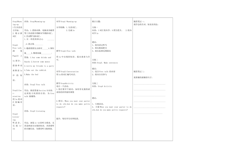金识源秋八年级英语上册 Unit 1 Could you please clean your room（第3课时）导学案 鲁教版五四制-鲁教版五四制初中八年级上册英语学案_第2页