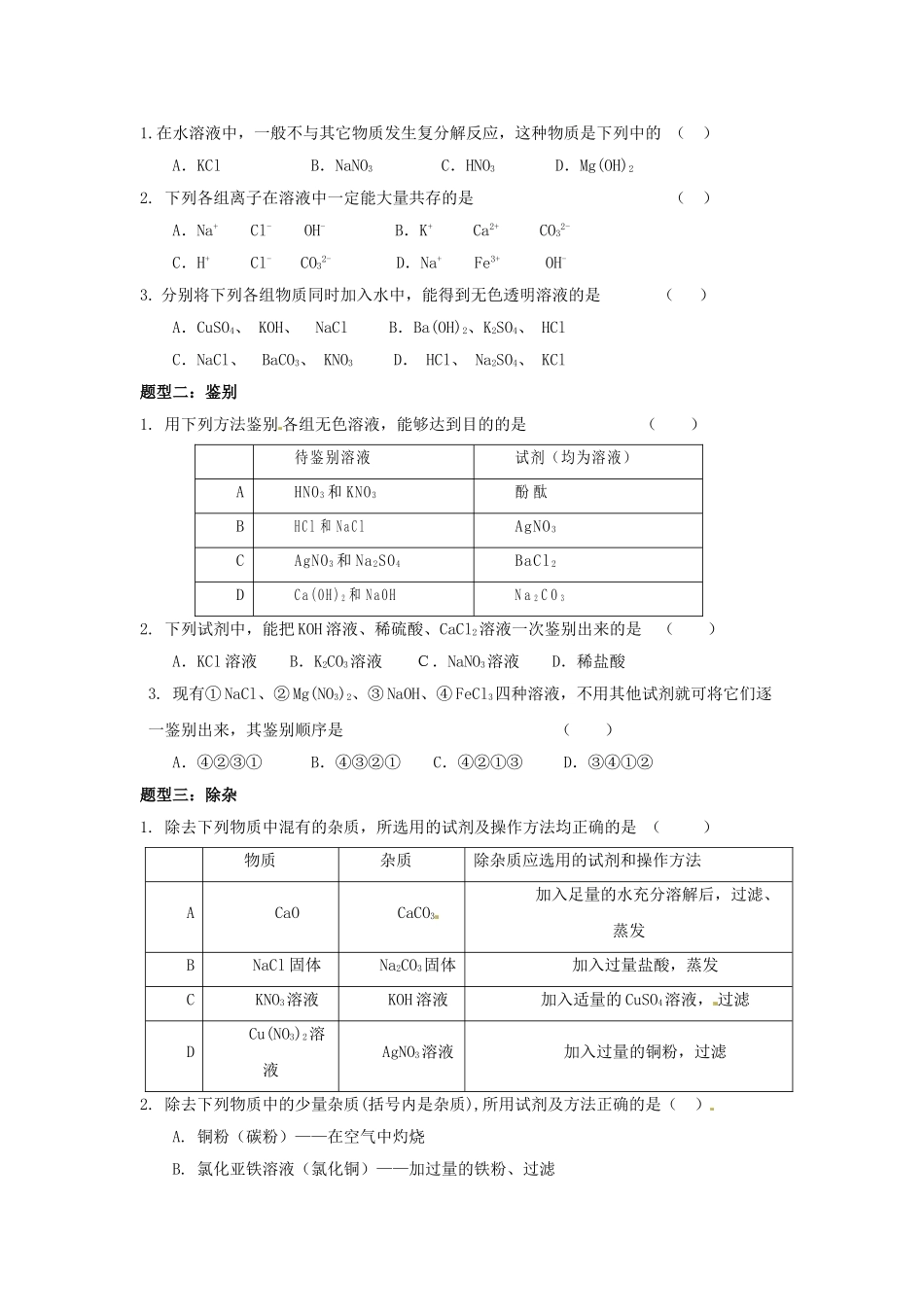 山东省文登市七里汤中学九年级化学下册 复分解反应专题教案 新人教版_第2页