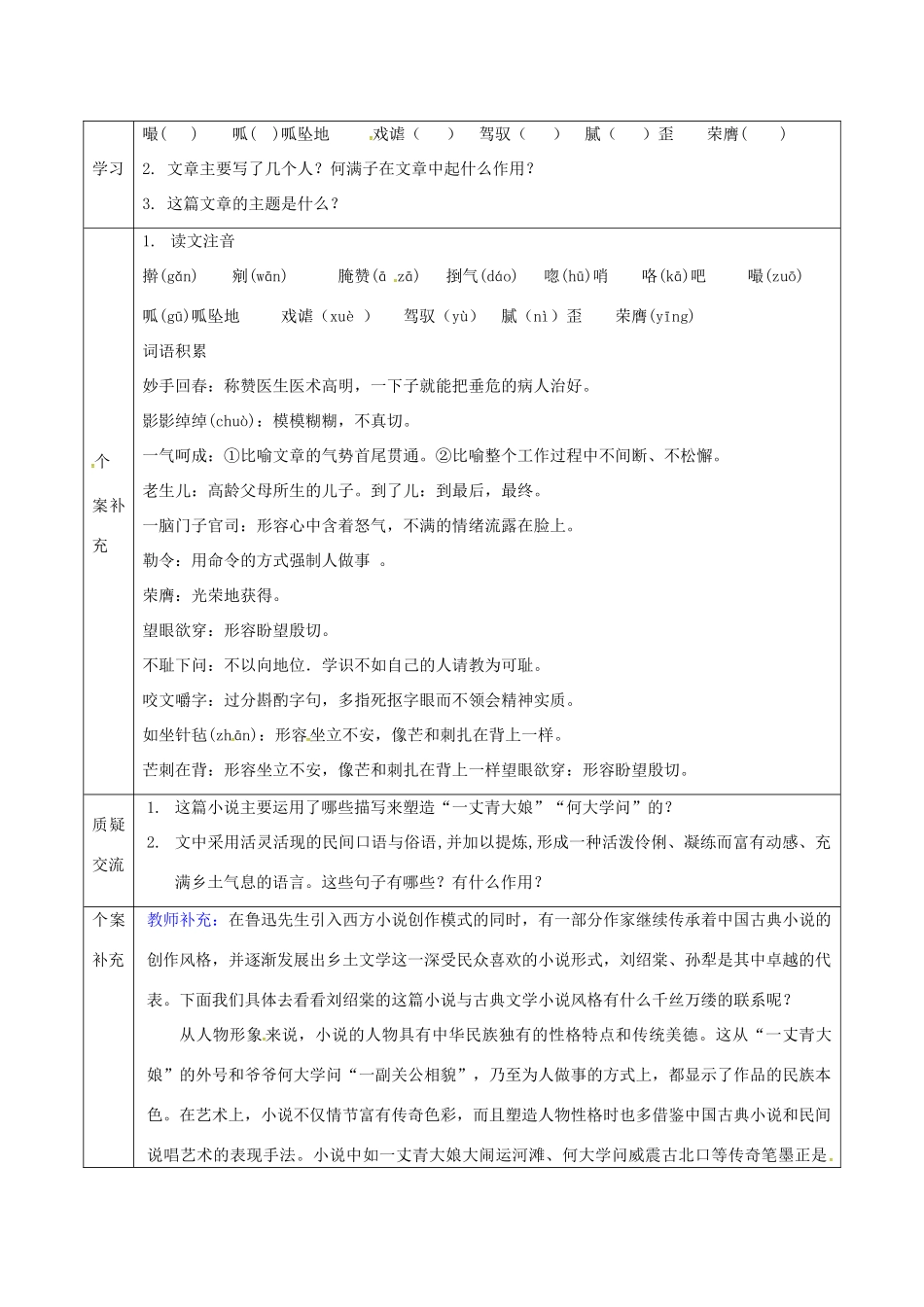天津市滨海新区九年级语文下册 第二单元 6 蒲柳人家导学案 （新版）新人教版-（新版）新人教版初中九年级下册语文学案_第2页