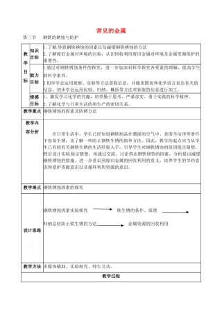 山东省临淄外国语实验学校九年级化学全册《10.3 钢铁的锈蚀与防护》教案 鲁教版五四制
