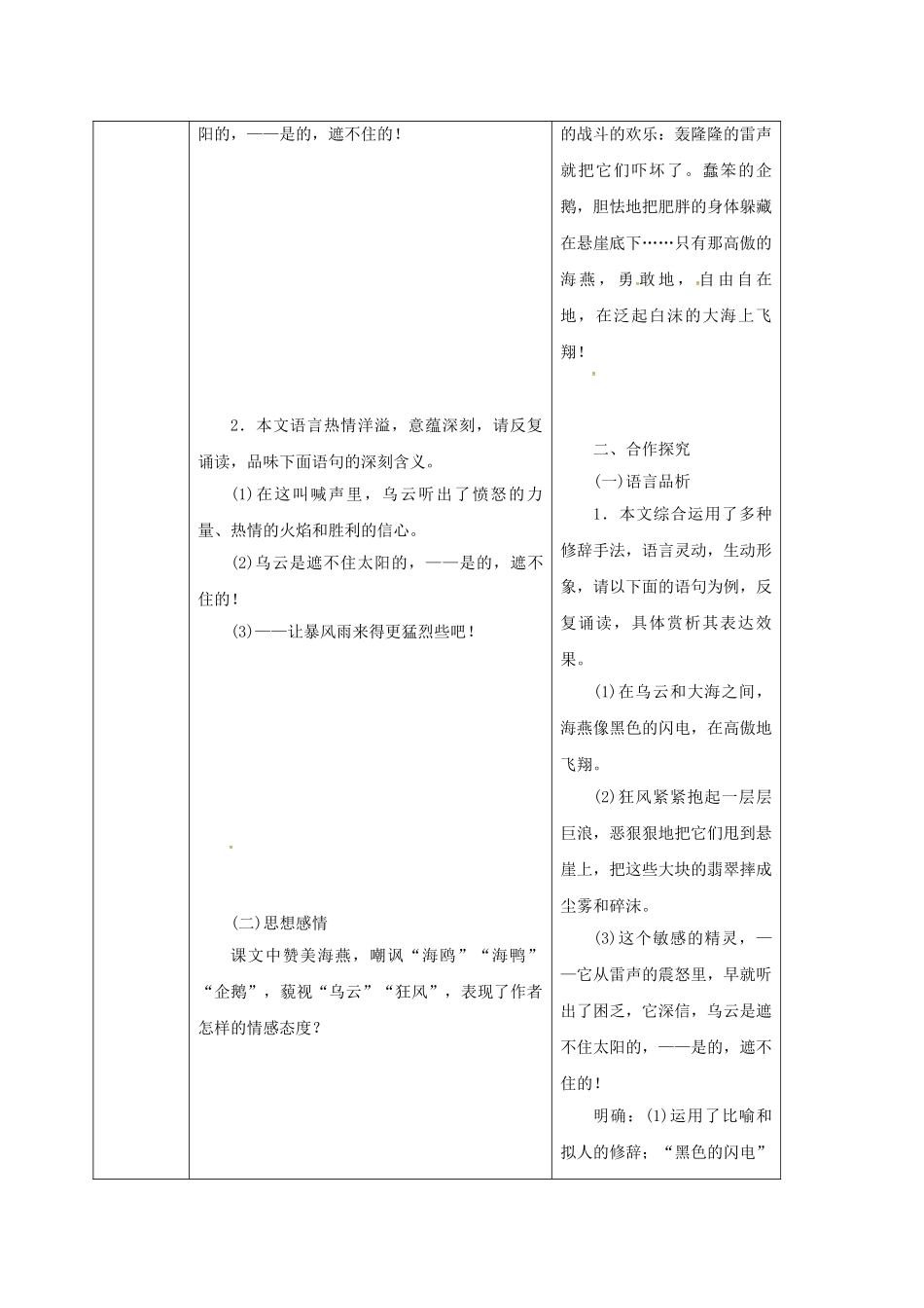 陕西省山阳县八年级语文下册 第二单元 9 海燕学案2 （新版）新人教版-（新版）新人教版初中八年级下册语文学案_第2页
