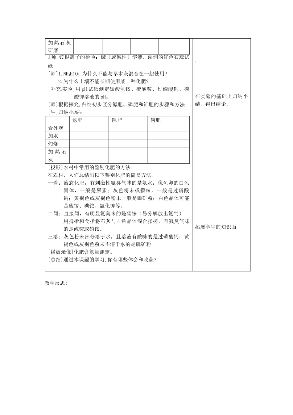 江苏省泰州市永安初级中学九年级化学下册 第十一单元 盐、化肥 课题2 化学肥料（第二课时）教案 （新版）新人教版_第2页