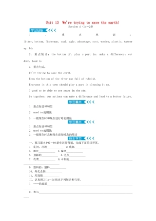 原九年级英语全册 Unit 13 We're trying to save the earth学案 （新版）人教新目标版-（新版）人教新目标版初中九年级全册英语学案