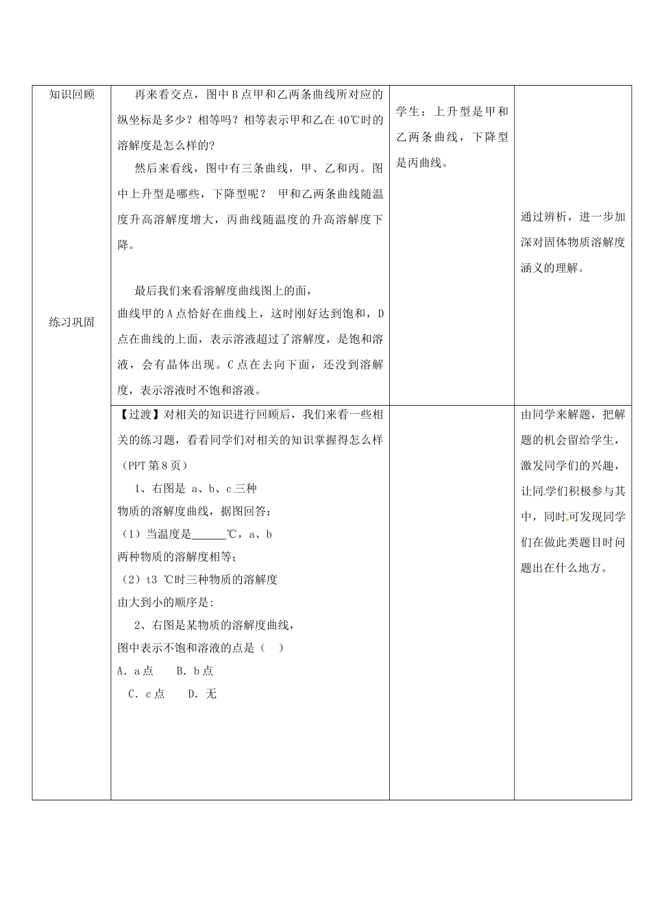 云南省景洪市第三中学九年级化学下册《溶解度曲线应用》复习教案 新人教版_第3页
