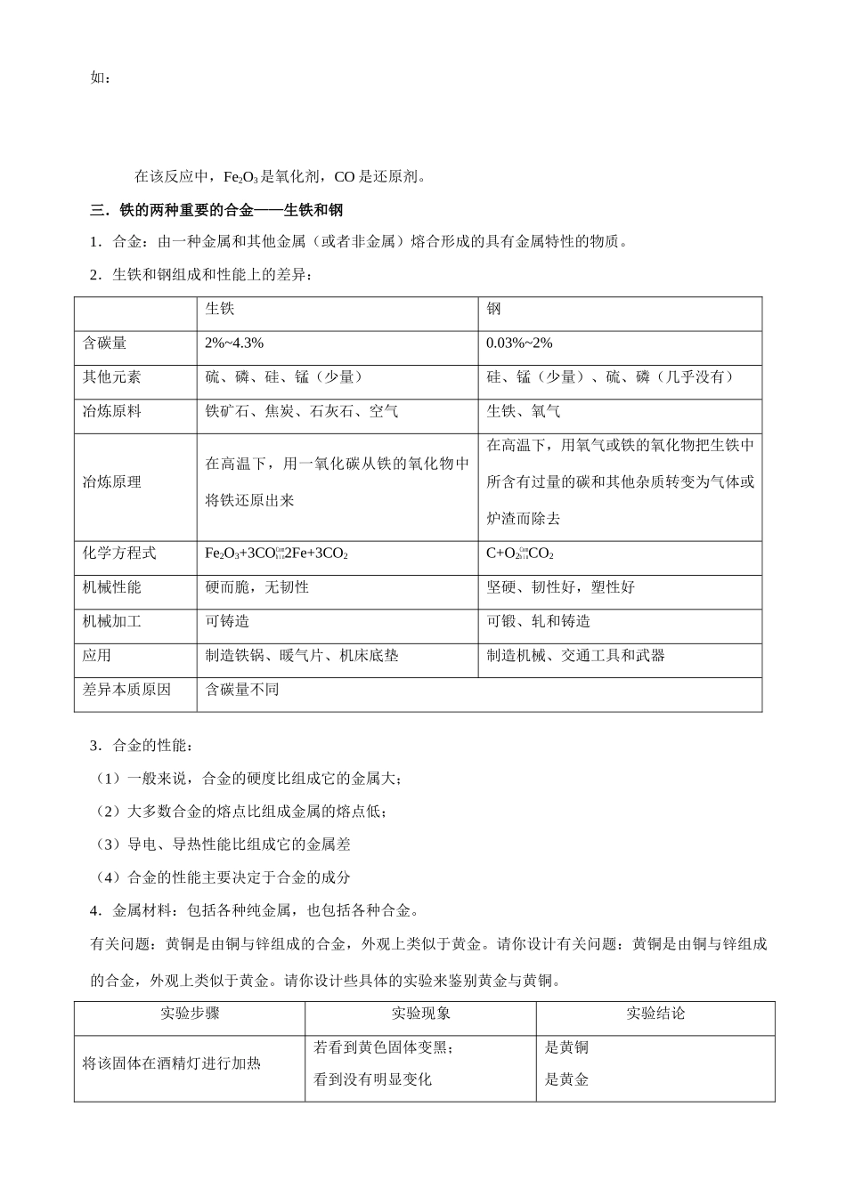 九年级化学第五章第二节铁的冶炼 合金教案沪教版_第3页