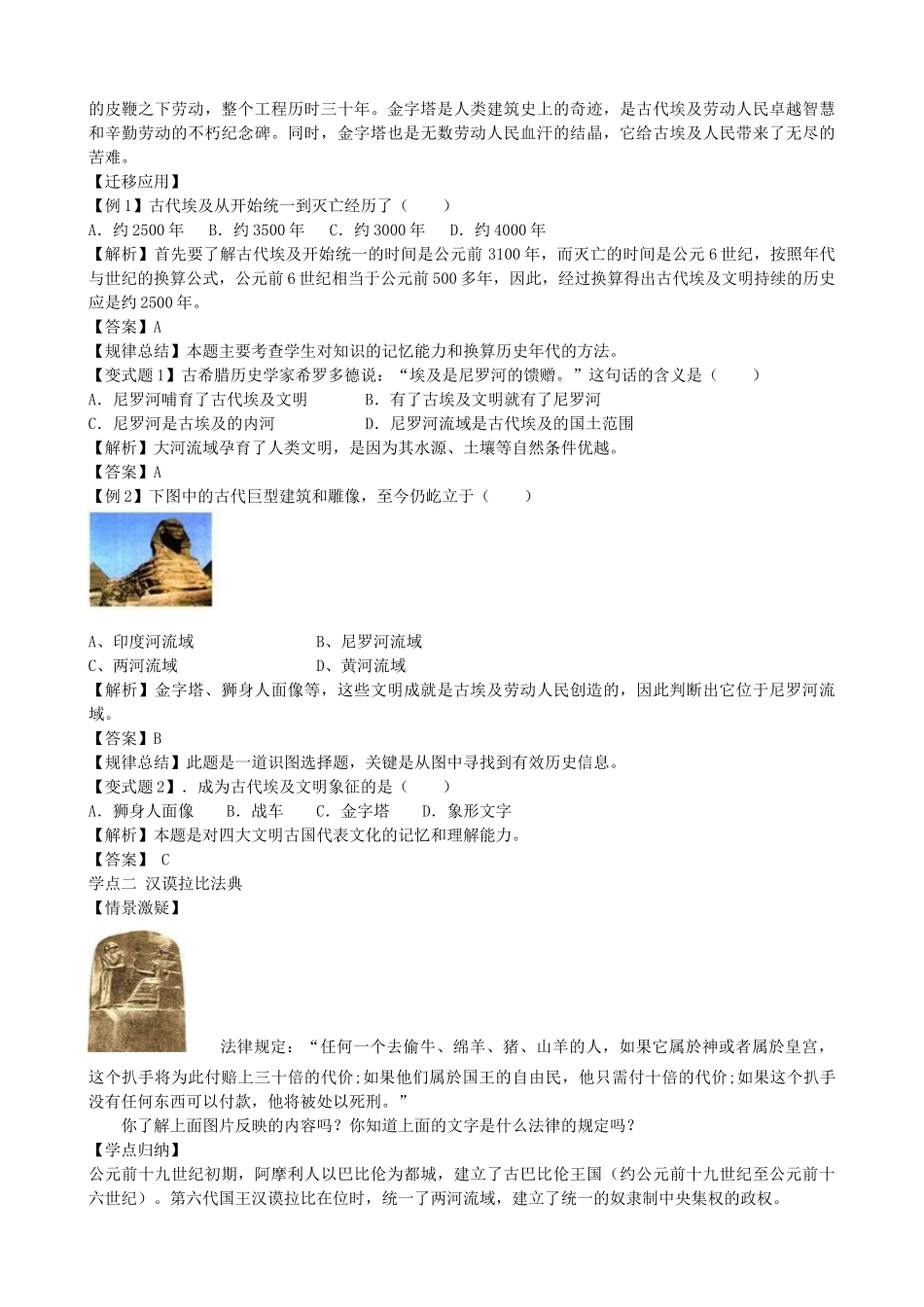 九年级历史上册 第2课 上古亚非文明教学案 川教版-川教版初中九年级上册历史教学案_第3页