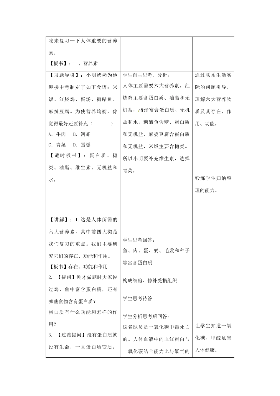 辽宁省丹东七中九年级化学下册《第十二单元 化学与生活》教学设计 新人教版_第2页