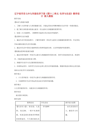 辽宁省丹东七中九年级化学下册《第十二单元 化学与生活》教学设计 新人教版