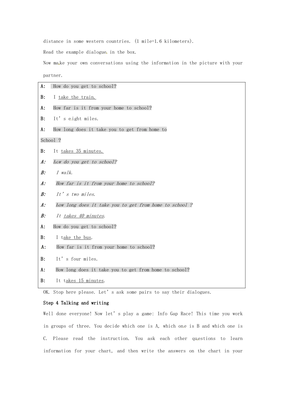 山东省肥城市安站中学八年级英语上册 Unit 4 How do you go to school？Period 2导学案 人教新目标版_第2页