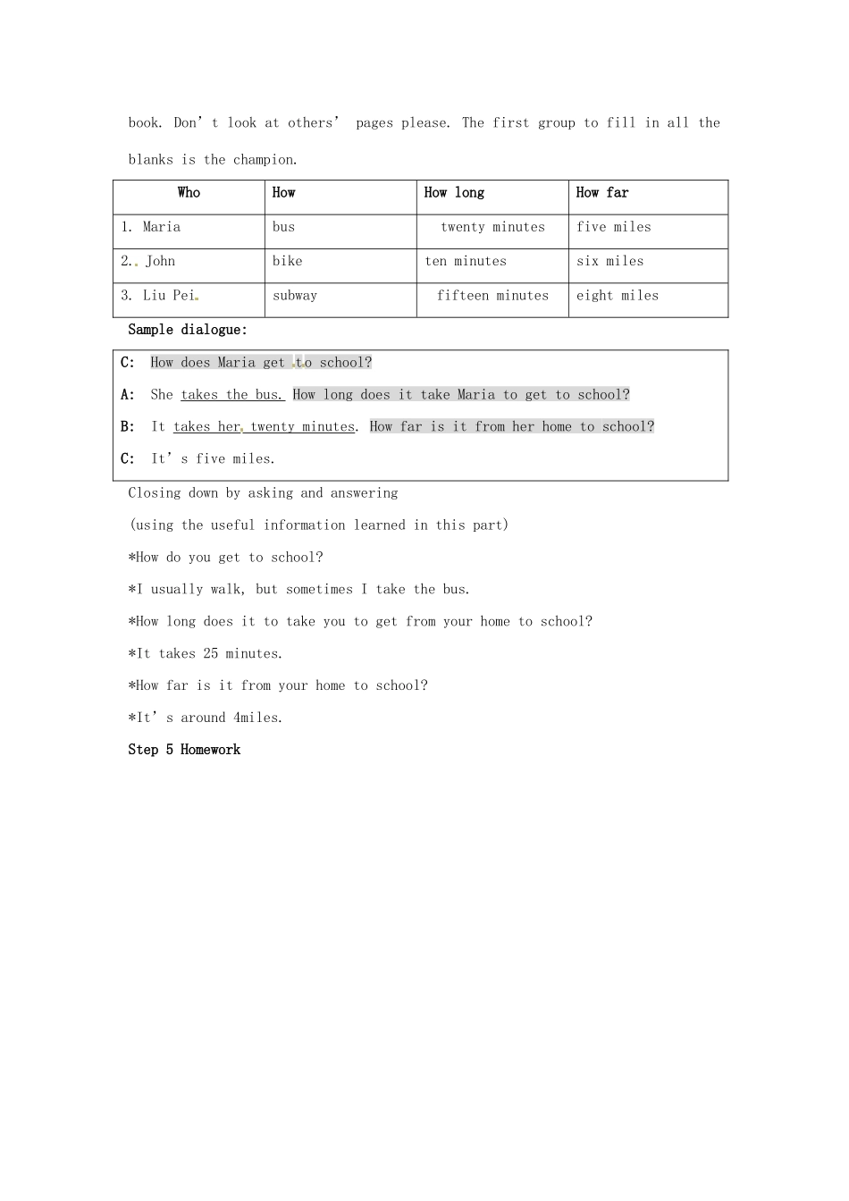 山东省肥城市安站中学八年级英语上册 Unit 4 How do you go to school？Period 2导学案 人教新目标版_第3页