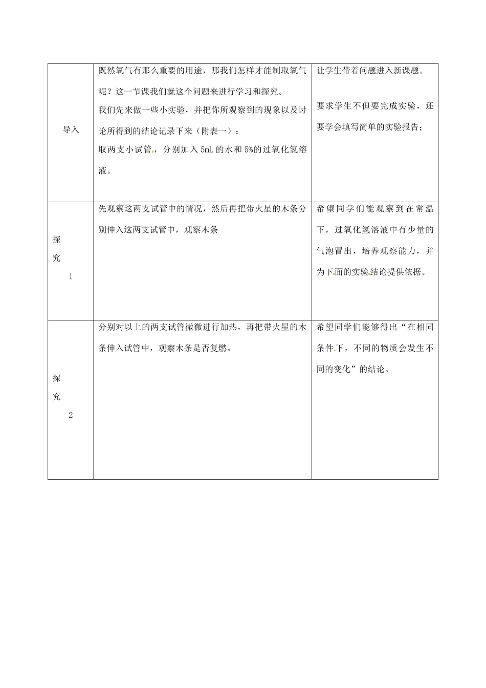 陕西省安康市石泉县池河镇九年级化学上册 3.2 制取氧气 过氧化氢制氧气教案 （新版）粤教版-（新版）粤教版初中九年级上册化学教案_第3页
